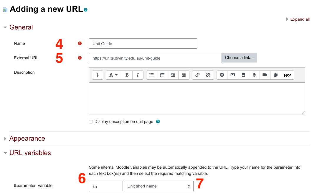 Settings to link to Unit Guide